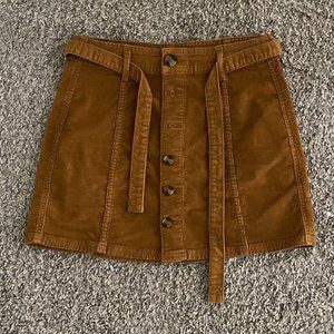 American Eagle Brown Corduroy Super Stretch Skirt with Buttons and Belt